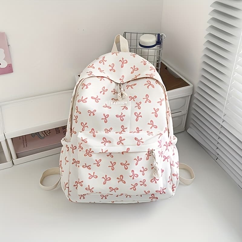 TEMU Fashion Print Backpack - Durable Polyester, Multi- Ideal For School And Travel, Zipper Closure
