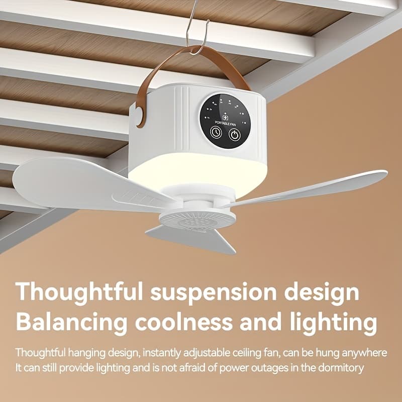 TEMU Portable Usb Charging Camping Fan With Light , Silent, Accessory Kit Included, Adjustable Speed And Brightness, Suitable For Outdoor Tents, Bedrooms, Dormitories, And Travel Use, Detachable