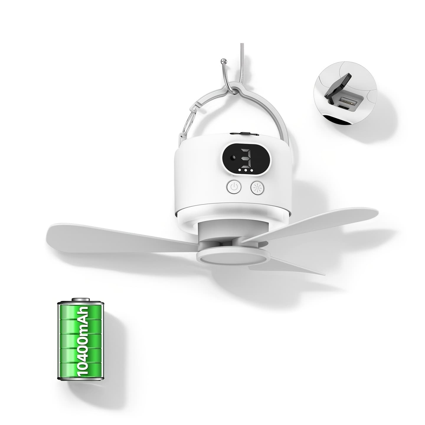 TEMU Portable Camping Ceiling Fan Camping Fan 10400mah, Usb Rechargeable Tent Fan, With Remote Control, Led Lights, Detachable Fan