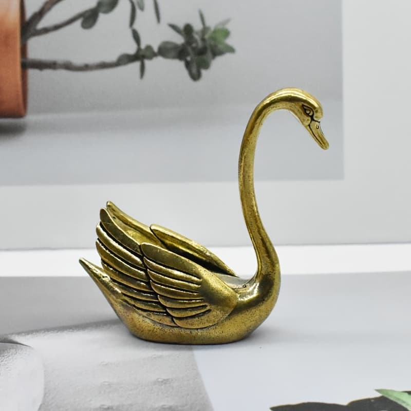 TEMU 1pc/2pcs Winged Swan Hollow Brass Retro Crafts Small Statue Ornaments, Hand-carved Home Light Luxury Decorations Living Room Bedroom Entrance Decoration, Gift