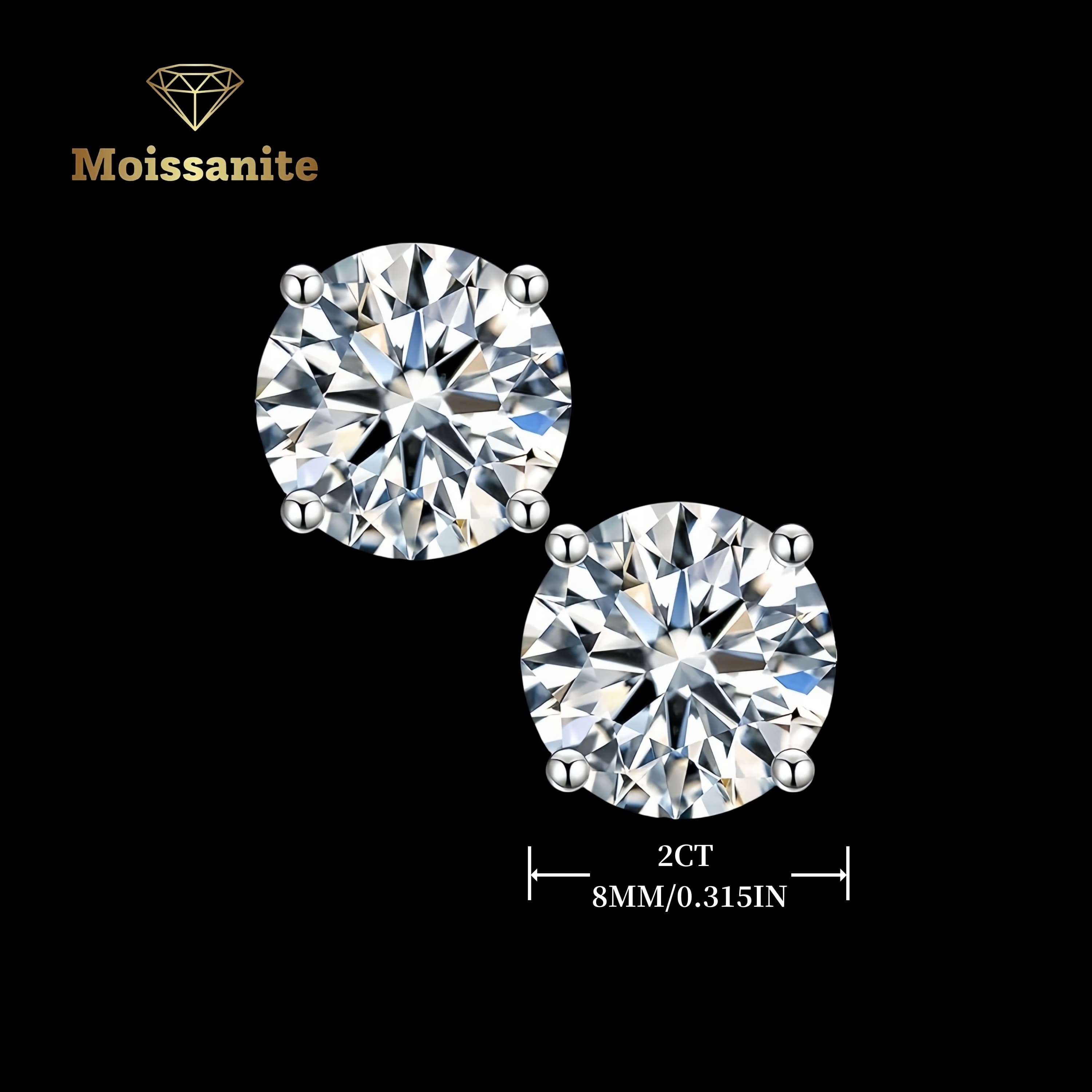 TEMU 1 Pair Of Stud Earrings 1ct, 2ct, 4ct, 6ct, Vvs1, Clear And Bright, Round-cut, Laboratory- Silver Plated Plated Earrings, Jewelry Gifts For Women, Men, Girls And Each First Box