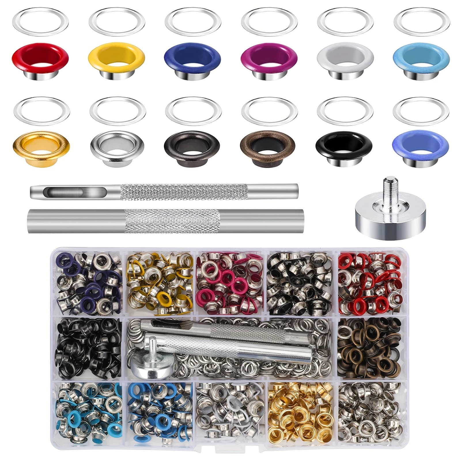 TEMU 600 Set Metal Grommets Kit, 12 Colors 5mm Eyelets Set With Install Tools, For Leather, Belt, Clothing, Shoes, Diy Craft