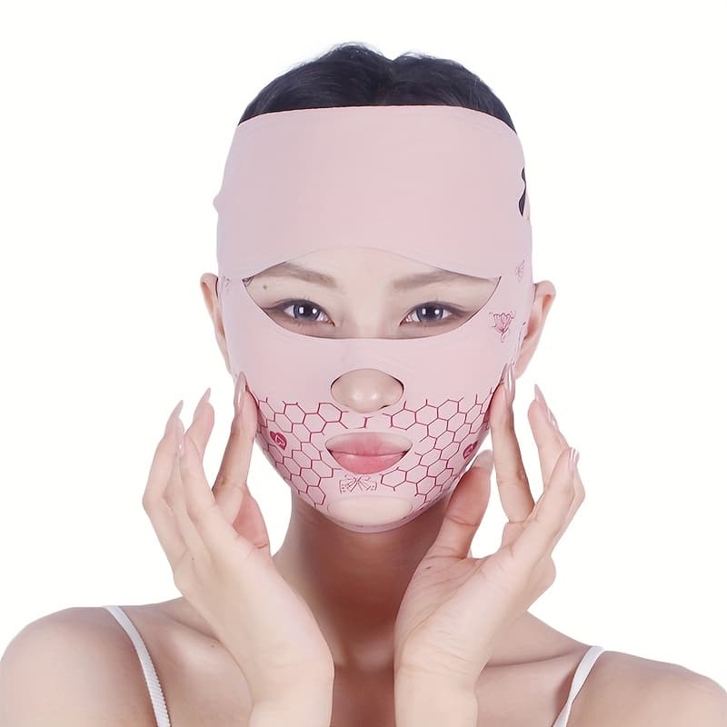 TEMU Adjustable V-shaped Facial Lifting Strap, Breathable And Reusable, Designed For Double Chin And Jawline Shaping, Suitable For Daily Use Without Surgery