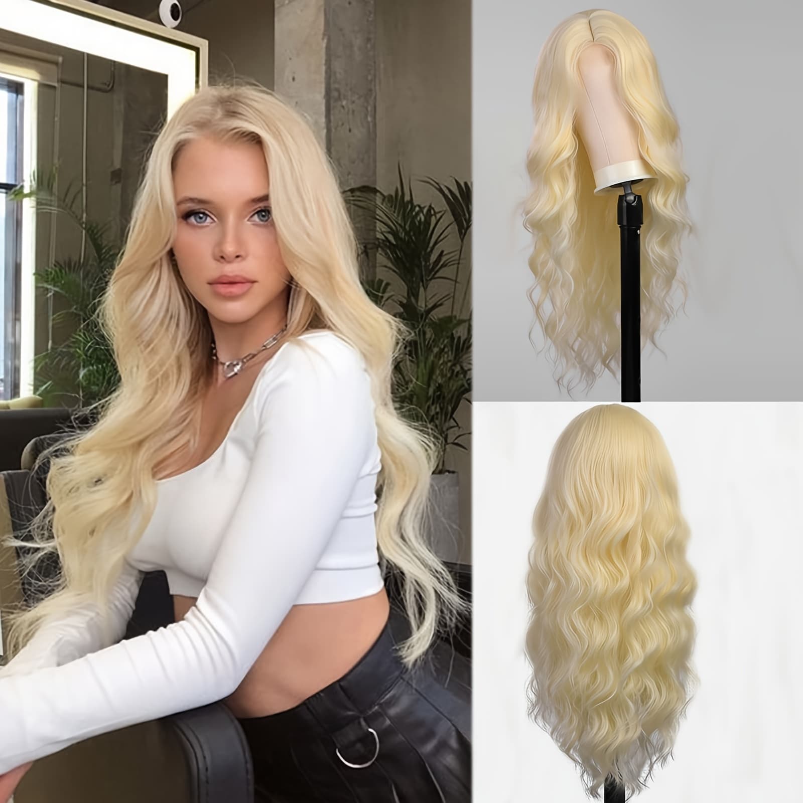 TEMU 28 "long Blonde Body Wave Curly Wig Temperament Elegant Wig Daily Party Wig Soft Silky Wig Christmas New Year Holiday Party Wig