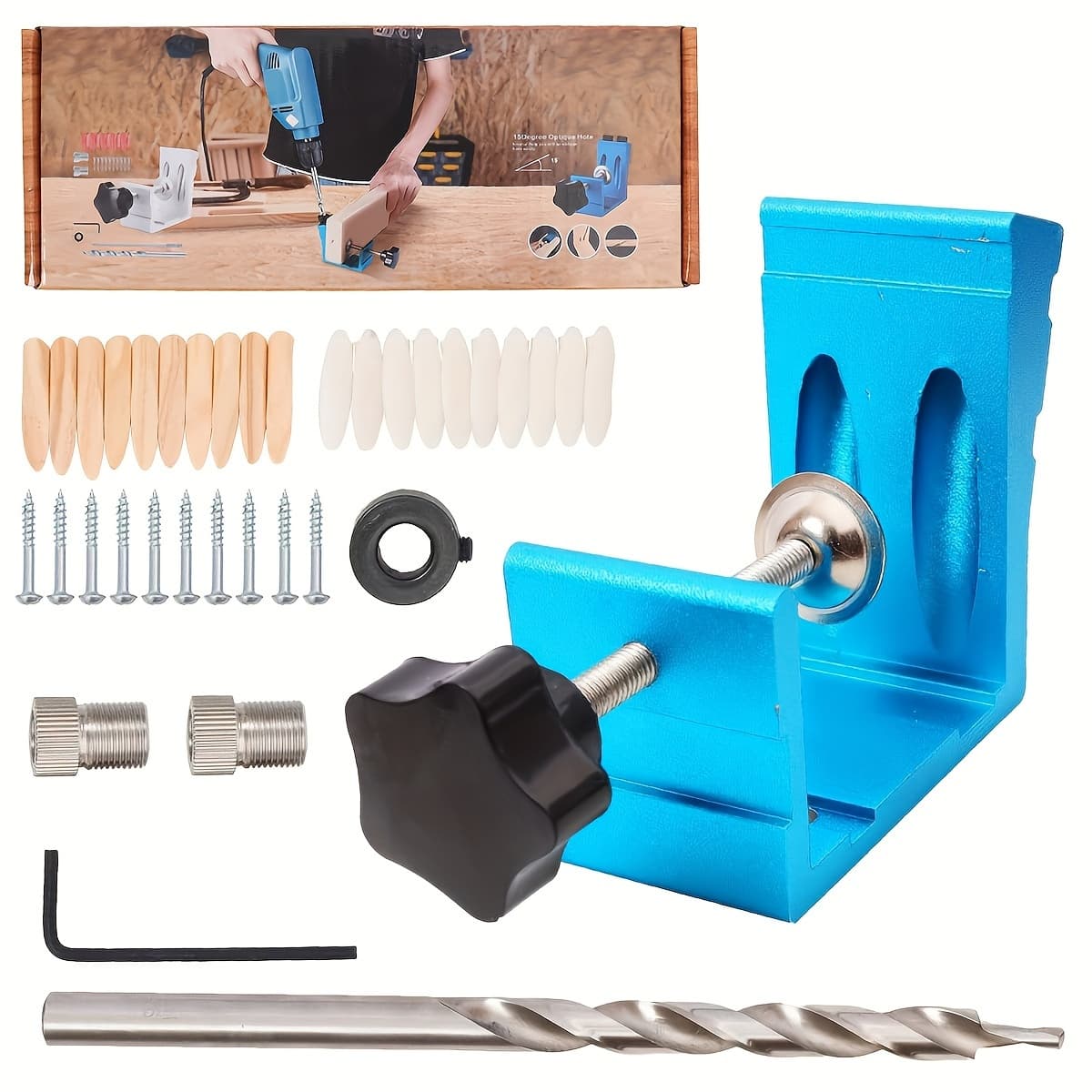 TEMU 46pcs Pocket Hole Jig Kit Set Dowel Drill Screw Carpenter Woodwork Angle