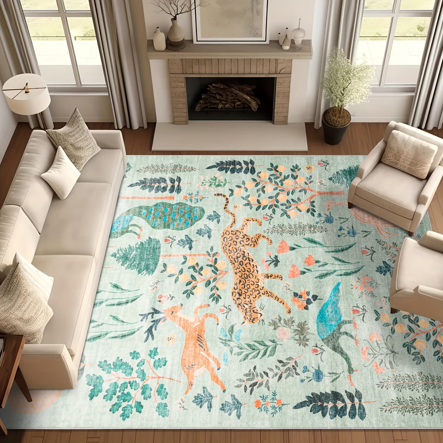 TEMU Jungle Animal Blanket, 5x7 Living Room Tiger Area Blanket Anti Slip Soft Tiger Blanket, Thin Colored Animal Blanket, Bedroom Daycare Area Blanket (5x7ft)