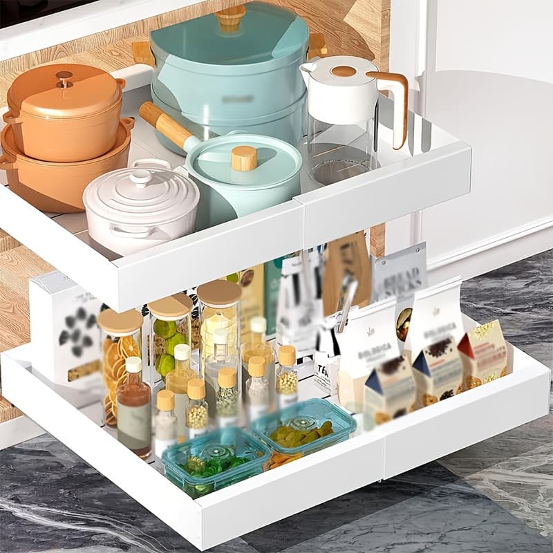TEMU Pull Out Cabinet Organizer, Extendable Slide Out Drawers For Cabinets With Adhesive Film Heavy Duty Pantry Shelves Storage And Organization For Kitchen Pantry Bathroom, White