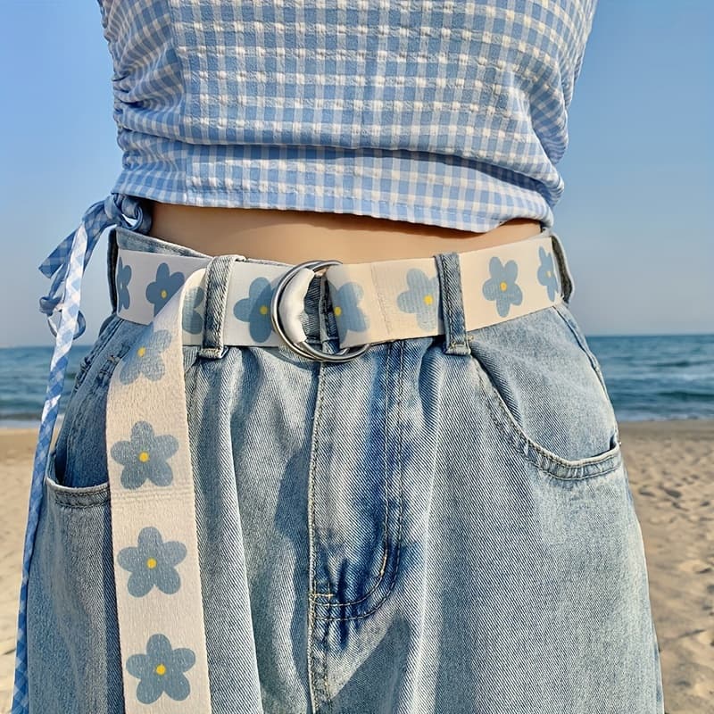 TEMU 1pc Blue Floral Cloth Waist Belt