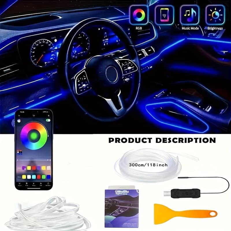 TEMU Interior Lights, 1ni1 Rgb Car Led Lights, With Wireless Application/button Control, Ambient Lighting Kit With High-quality , Usb Neon Lights