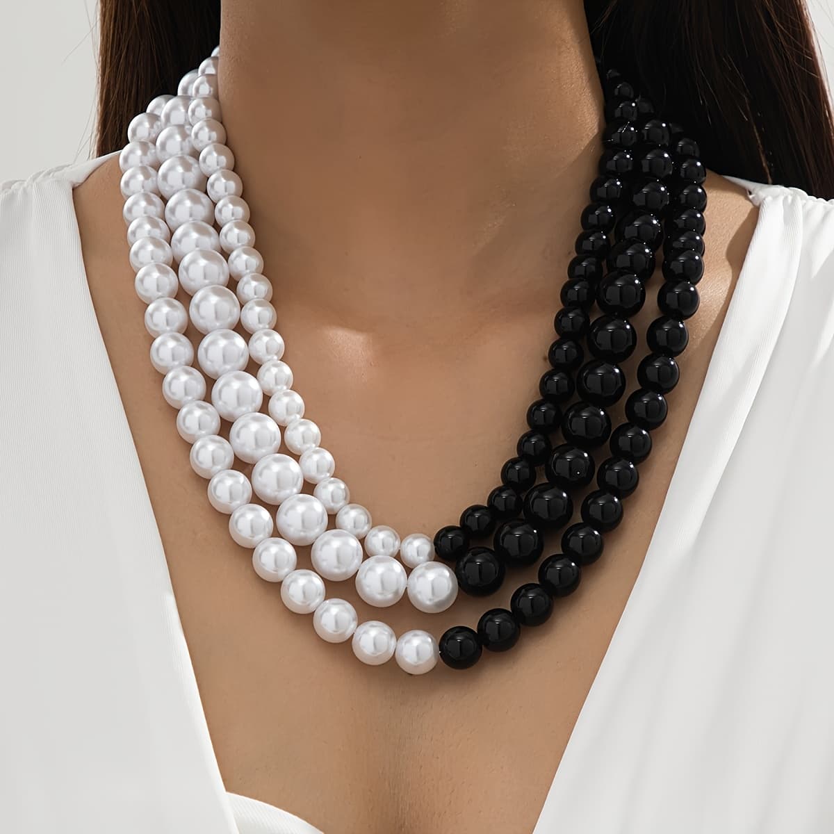 TEMU 3pcs Temperament Fashion Retro Bead Stacked Necklace Set Suitable For Women' Gifting And Party Wear