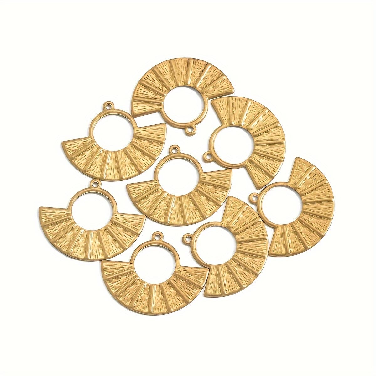 TEMU 8pcs Hollow Fan-shaped Single Hole Double-sided Embossed Pendant Necklace Earring Jewelry Making Findings Additions