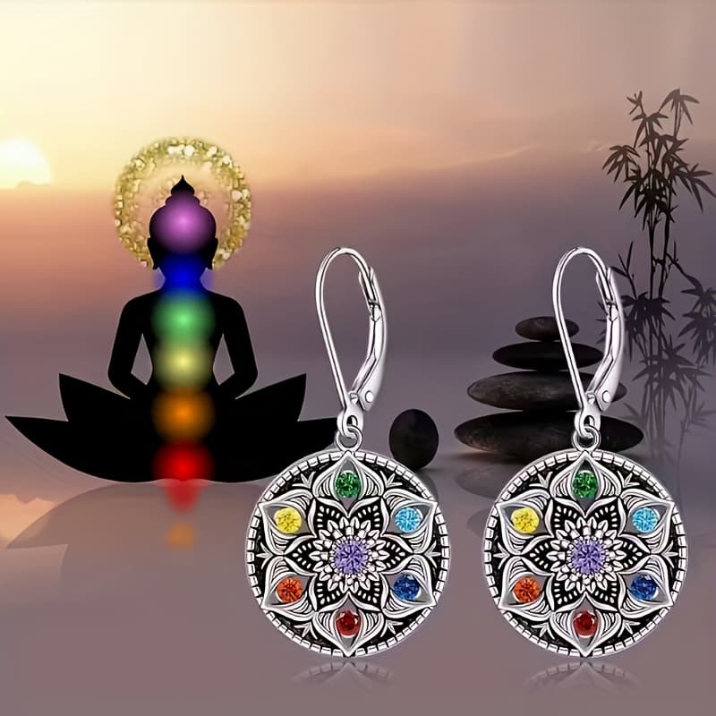 TEMU 925 Sterling Silver Lotus Chakra Earrings For Women, Featuring A Yoga Lotus Pendant, The Flower Of Life And Chakras, Making Them An Ideal Gift For Birthdays, Valentine's Day, Christmas, And