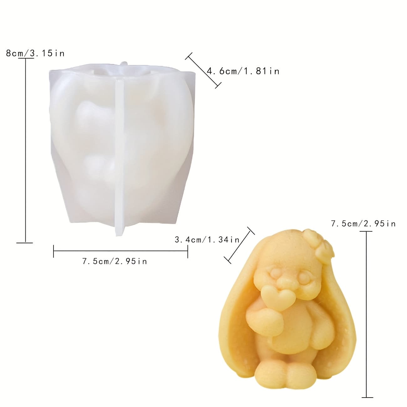 TEMU 1pc Rabbit Scented Candle Mold 3d Heart-shaped Long Ear Rabbit Silicone Mold
