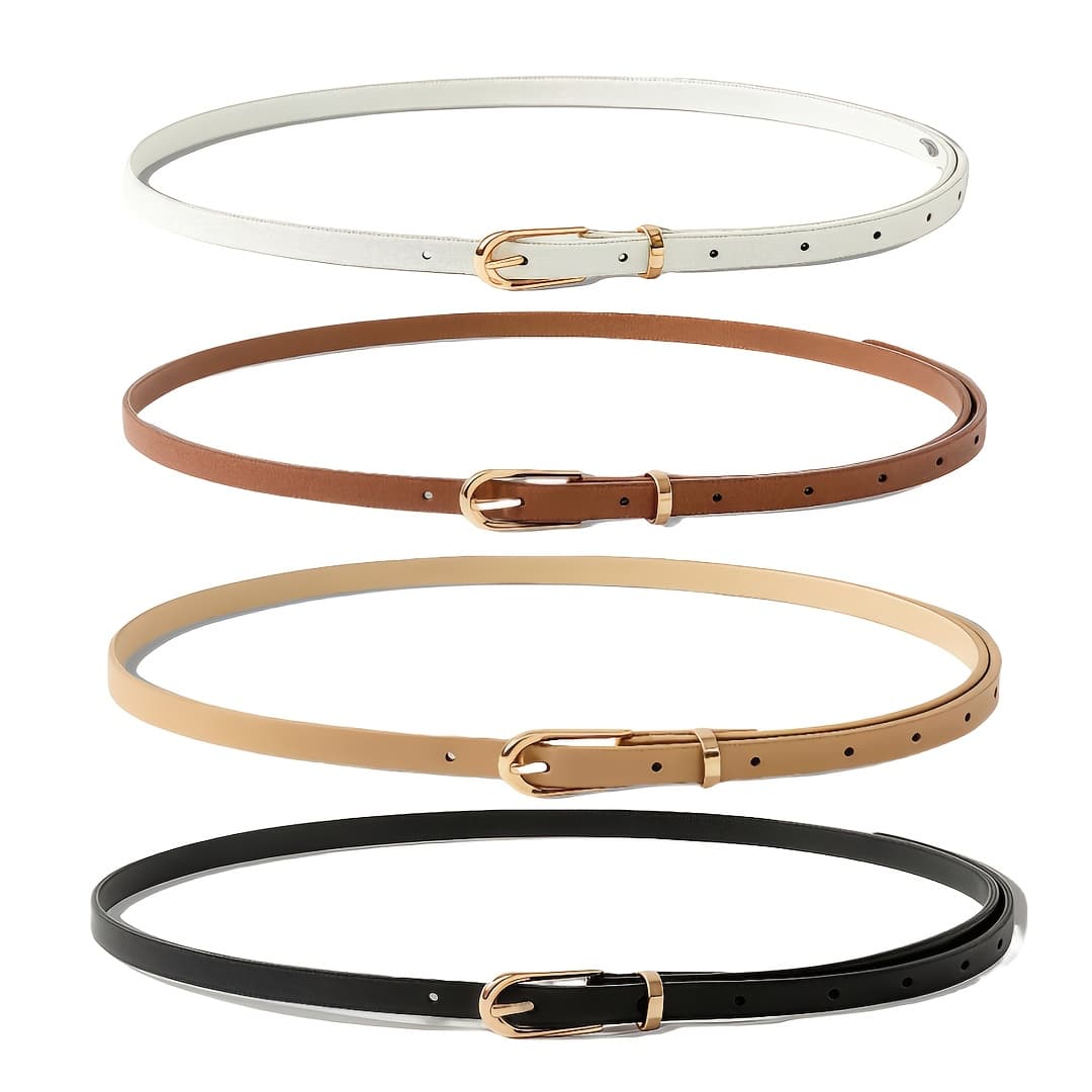 TEMU 4 Sets Of Women's Tight-fitting Belts, Thin Waistbands, Metal Buttons, Pants, Jeans, Dresses
