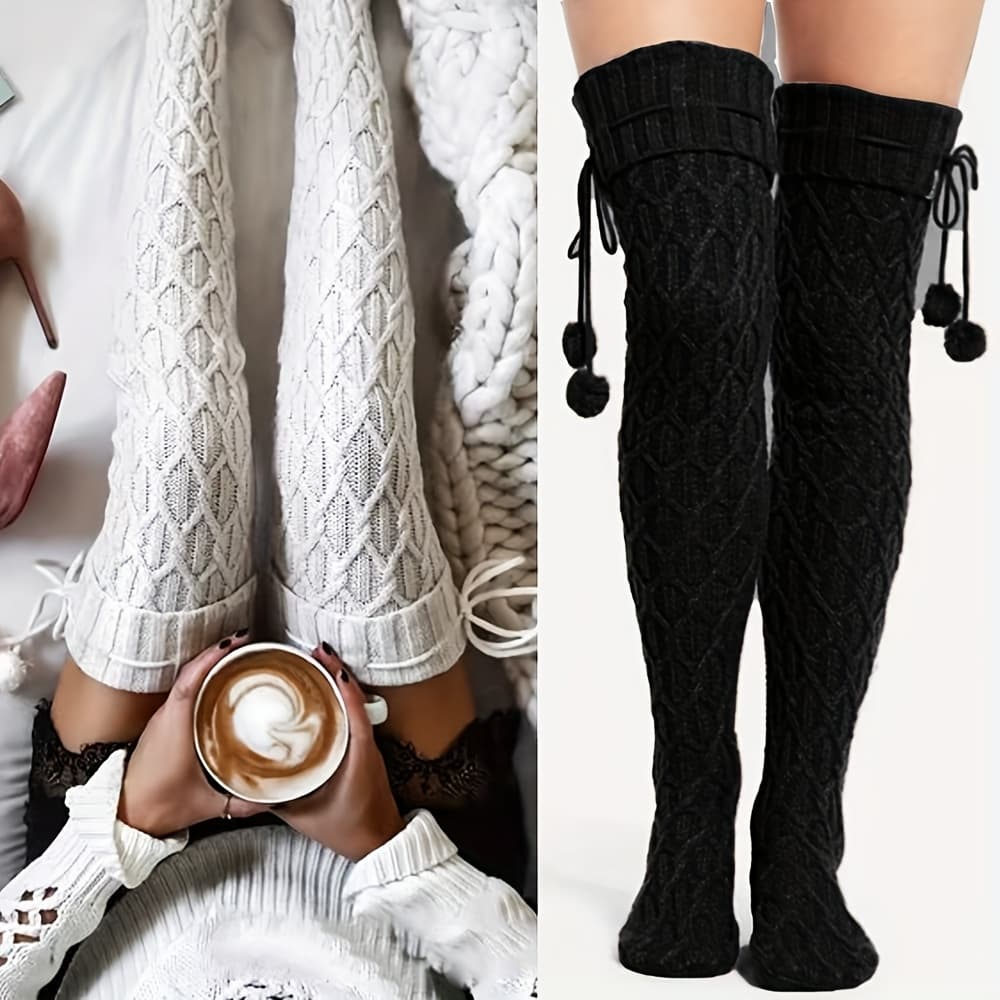 TEMU Of Fried Dough Twists Women's Knee Socks Cute Thickened Winter , Cold Resistance, Heat Storage, Soft And Comfortable Stockings Christmas Gifts Pile Socks