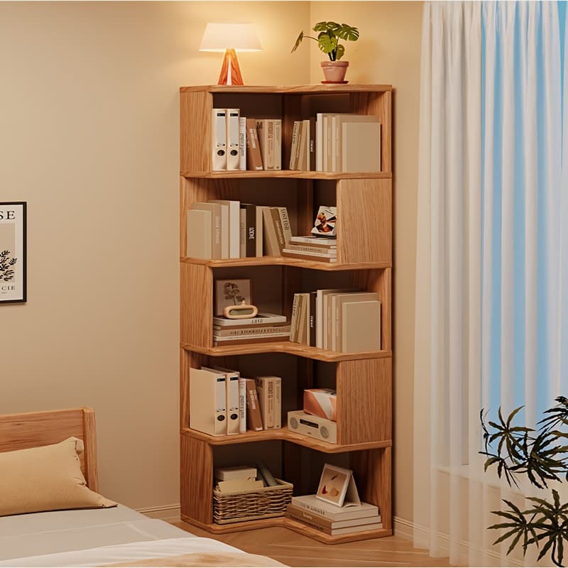 TEMU Solid Wood Bookshelf, Corner Bookcase, 0 Formaldehyde, Space Saving
