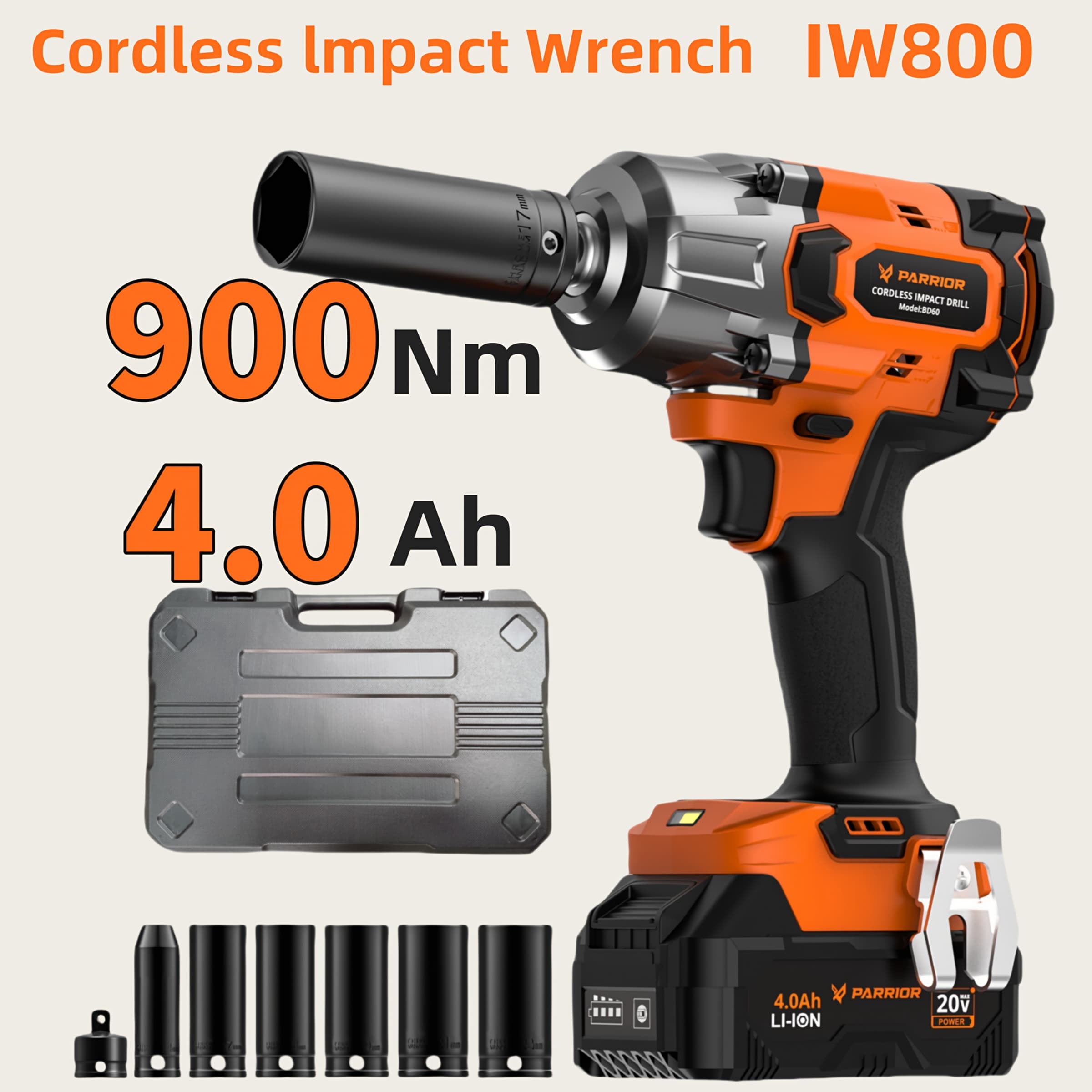 TEMU 20v Cordless Impact Wrench, 3-speed Torque Settings: 380/600/900n.m, 1/2" With 3/8" Adapter, Includes 4ah Battery/2.0ah Fast Charger, Cordless Impact Wrench For Car/truck Rv/