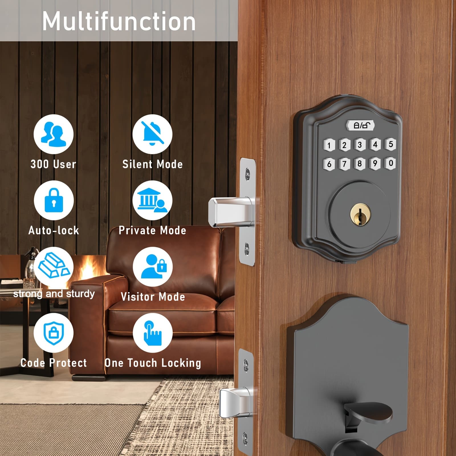TEMU Digital Keypad Deadbolt Lock, Keyless Entry System Featuring Code And , Temporary Code Option, Suitable For Up To 300 Users, Designed For Front Doors.