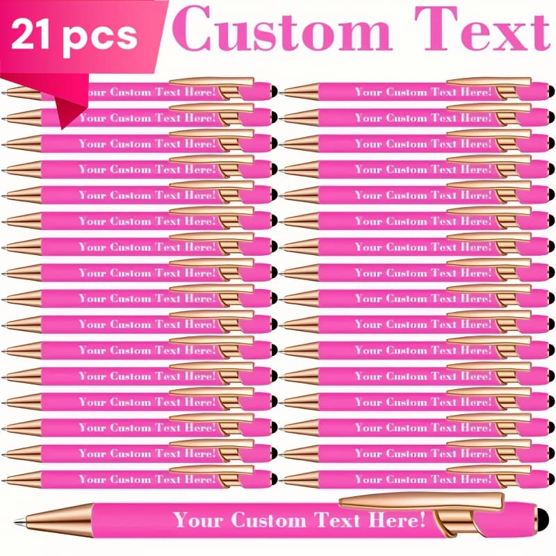 TEMU 21pcs Set Of Carved Metal Ballpoint Pens, Custom Text, Business, Anniversary, Website, Men's Gift, Christmas, Birthday - Feather Free, Mixed Colors