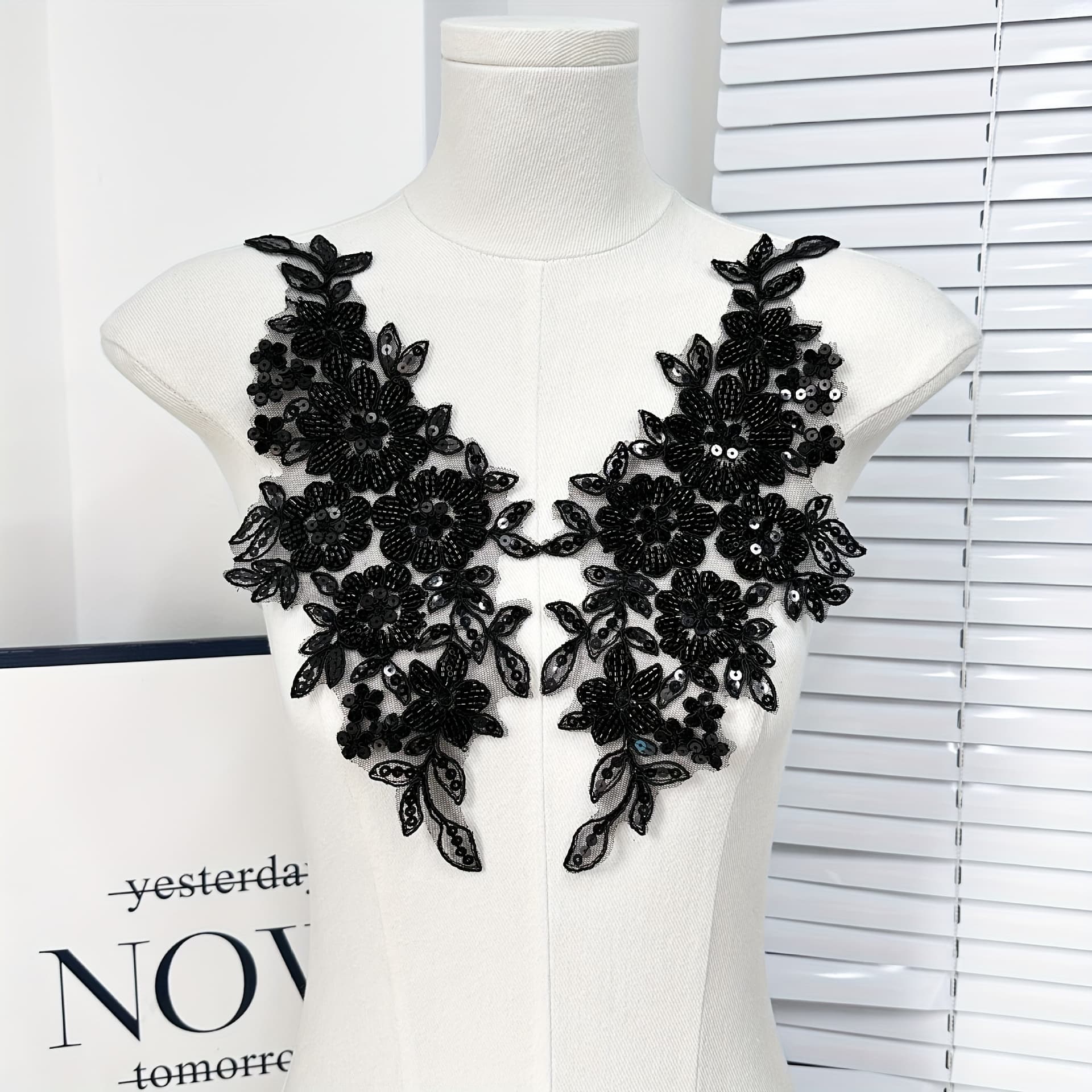 TEMU 1 Set Of Sequin Embroidered Flower Fabric Patches For Elegant Evening Dress And Wedding Gown Accessories