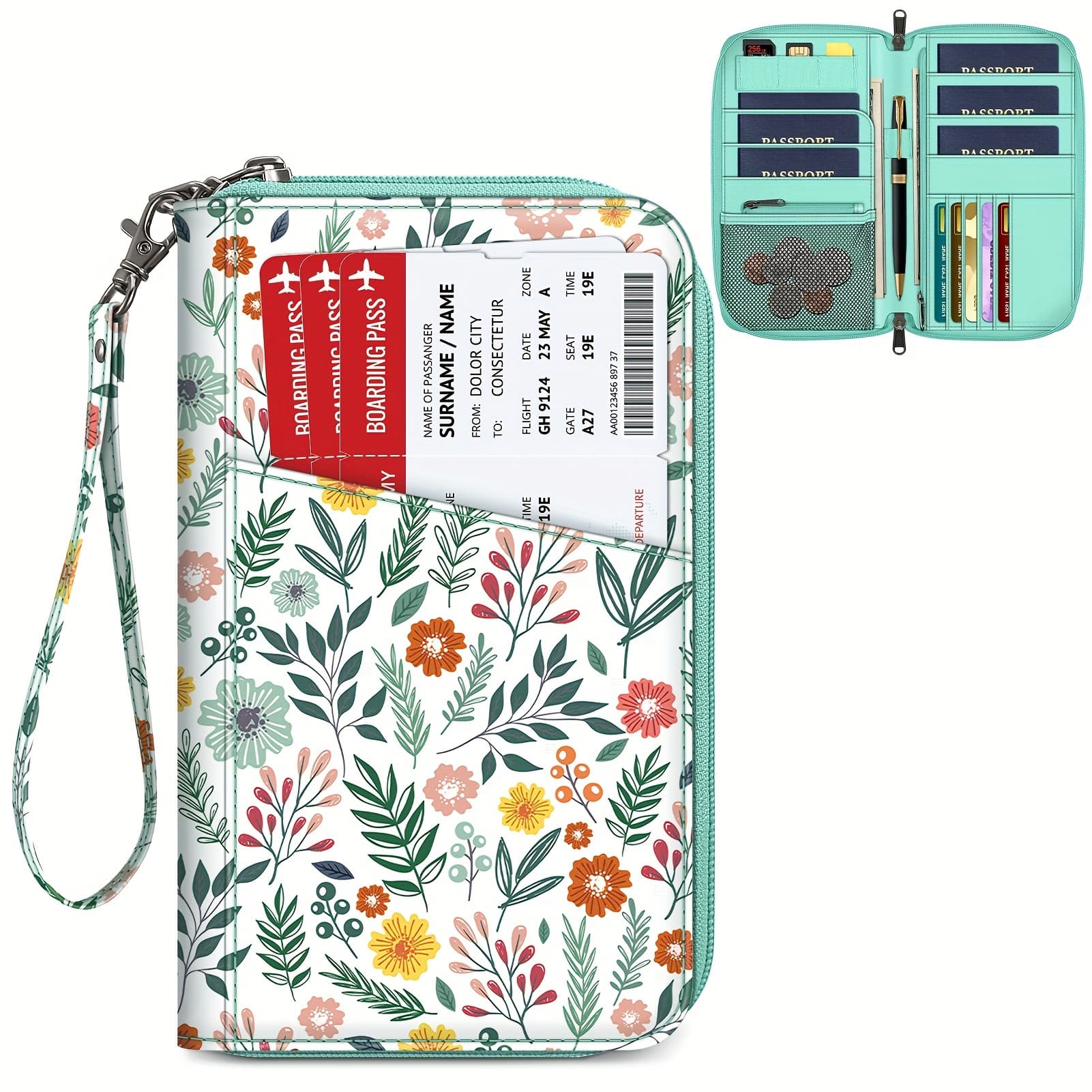 TEMU Rfid Blocking Family Passport Wallet Holder, Travel Document Organizer Credit Card Clutch Bag For Men Women, 5 Card Slots, Spring