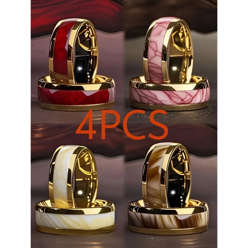 TEMU 4pcs 8mm Stainless Steel Rings Colors: Red, Rose, White, Brown. Suitable For Daily Life, Banquets, Festivals, Anniversaries, Weddings, Decorations, And Souvenirs