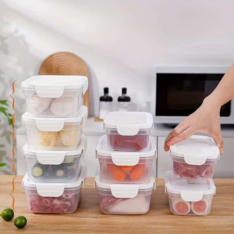 TEMU 12pcs Storage Box With A Lid, Designed To Prevent And Leaks. Ideal For Kitchen Organization, Meal Prep, And Camping Trips. Comes In Sizes And Of Transparent, Reusable Material
