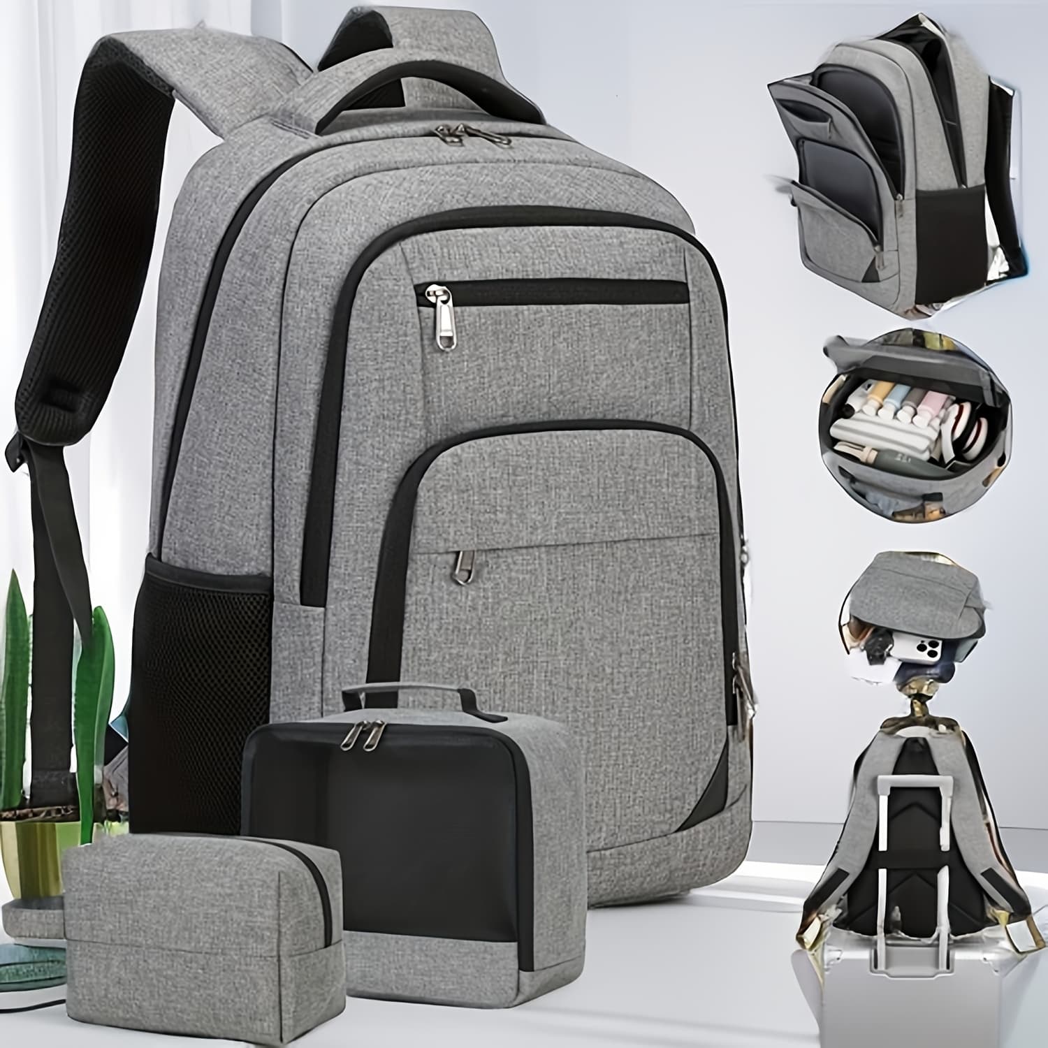 TEMU Unisex Backpack, Teen School Bag, 15.6-inch Laptop Backpack, Business, College, Travel, And Daily 3pcs Set