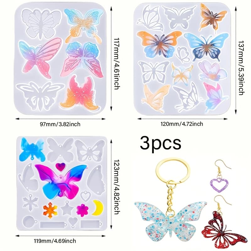 TEMU 3pcs Jewellery Resin Mould Set: Crystal Resin Keyring Necklace Pendant Mould & Silicone Earring Mould -shaped Epoxy Resin Silicone Casting Moulds With Holes Art Craft Jewellery Making Kit Gift