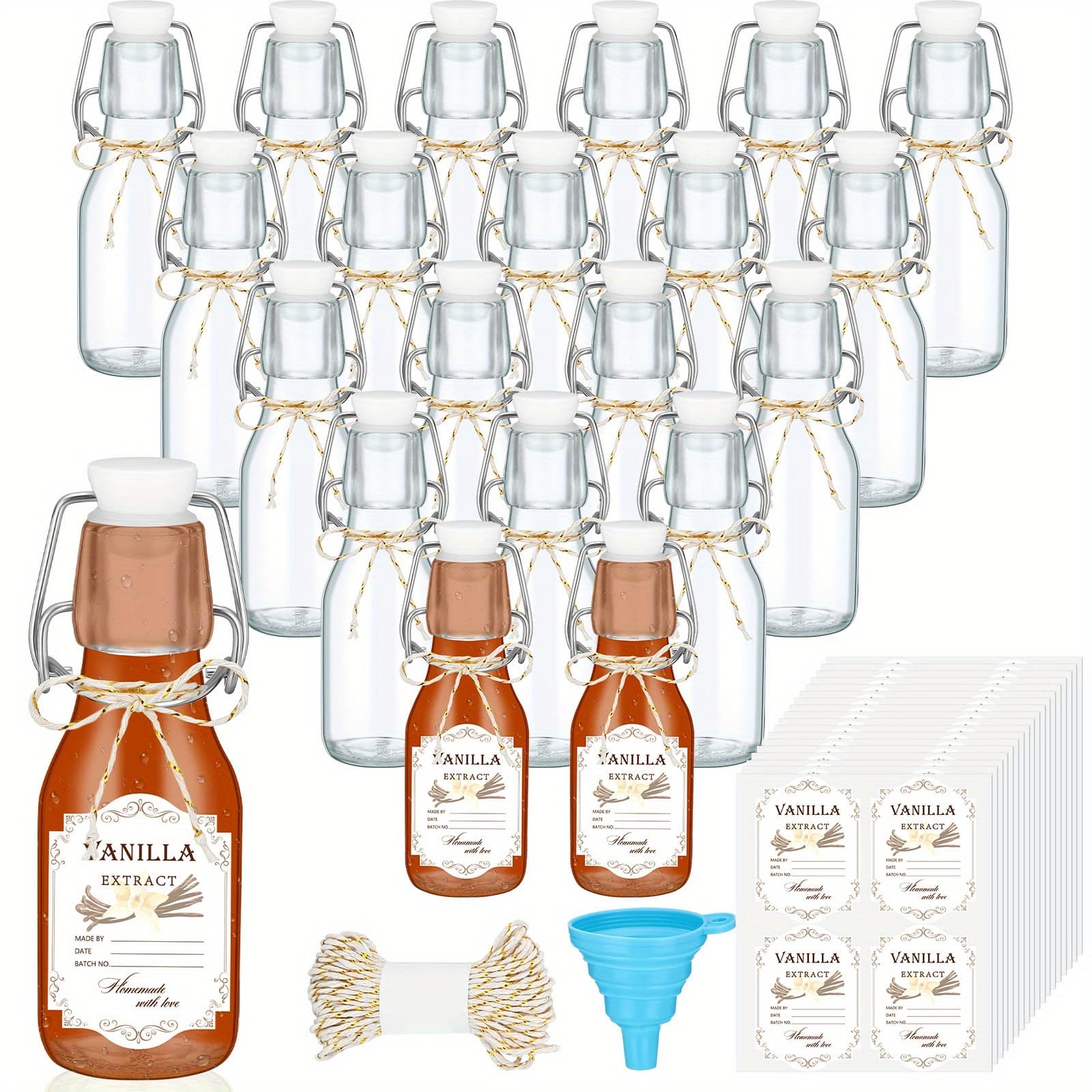 TEMU 20 Pack 4oz Mini Swing Top Glass Bottles For Vanilla Extract Homemade Olive Oil Bottles With Lids Airtight Lids Labels For Wedding Shower Favors (brown, 120ml)