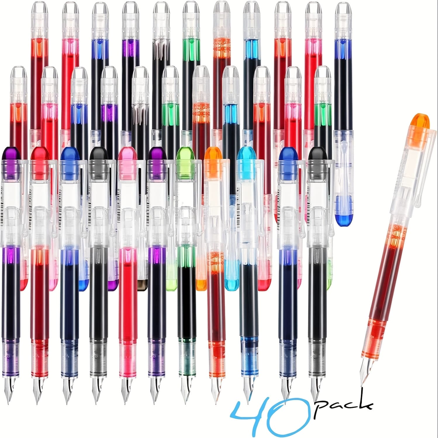 TEMU 40 Pack Disposable Fountain Pens Set, Colored Ink Extra Fine Nib Large Capacity Calligraphy Pens For Journaling, Office Supplies For Sketching, Writing
