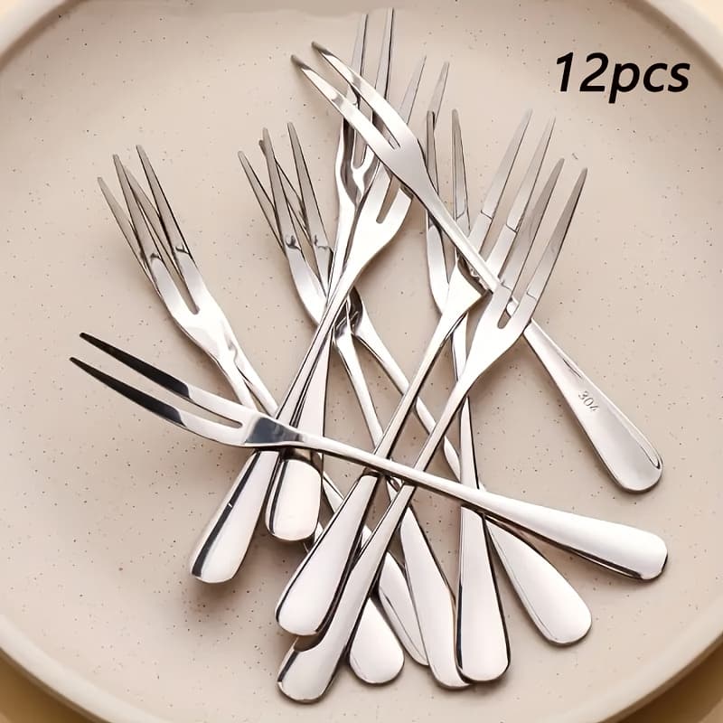 TEMU 6/12 Stainless Steel Fruit Fork, Dessert Fork, Fork, Modern Cake Fork, Decorative Salad Fork, Reusable Fruit Fork,
