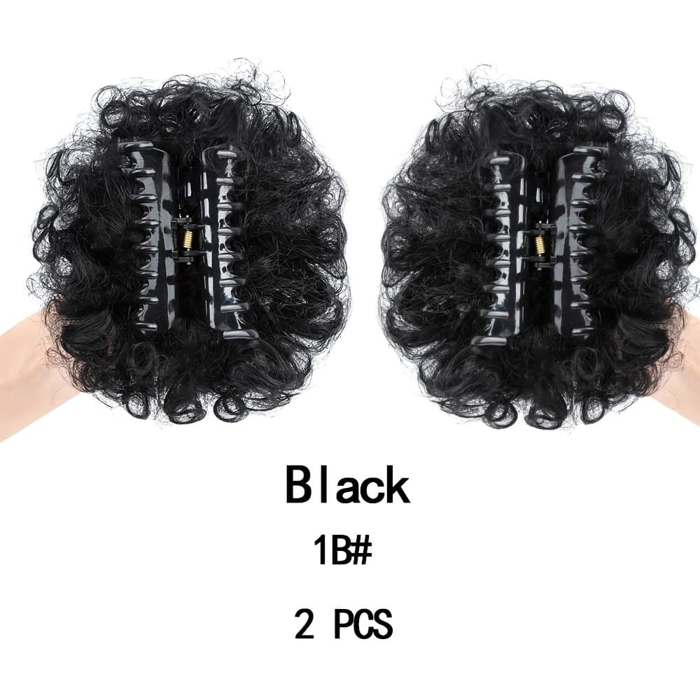 TEMU 2-pack 4-inch Claw Clip-on Buns With Curly Texture | Heat-resistant Synthetic Hair, Suitable For Everyday Wear And Parties, 35g, Quick 2-minute Styling, High Temperature Fiber