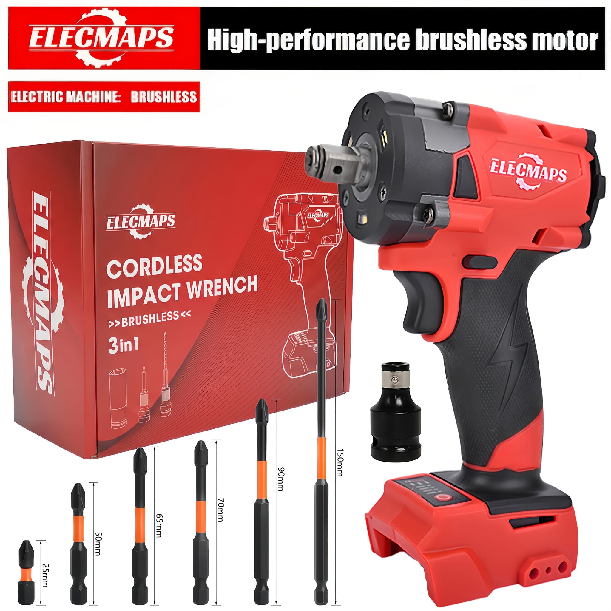 TEMU Red Brushless Impact Wrench | Compatible For 18v Slide Rail Battery Pack, 360 N.m High Torque, Lightweight And Portable, Perfect For Home Decoration And Car Maintenance, An Ideal Gift For Men