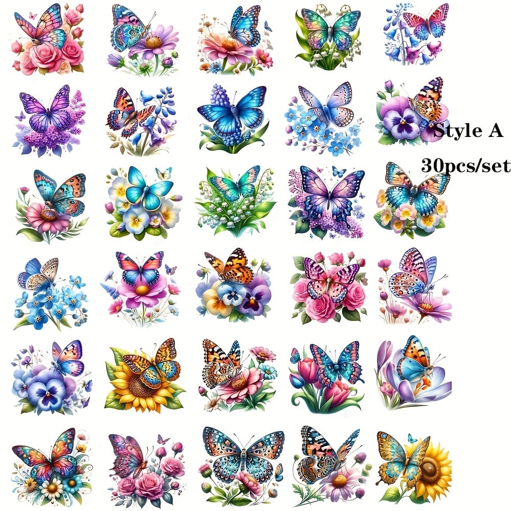TEMU 30pcs/set Handmade Creative Vintage Spring Watercolor Multicolor Flower High Quality Stickers Suitable For Scrapbooking, Journaling, And Diy Craft Decorations
