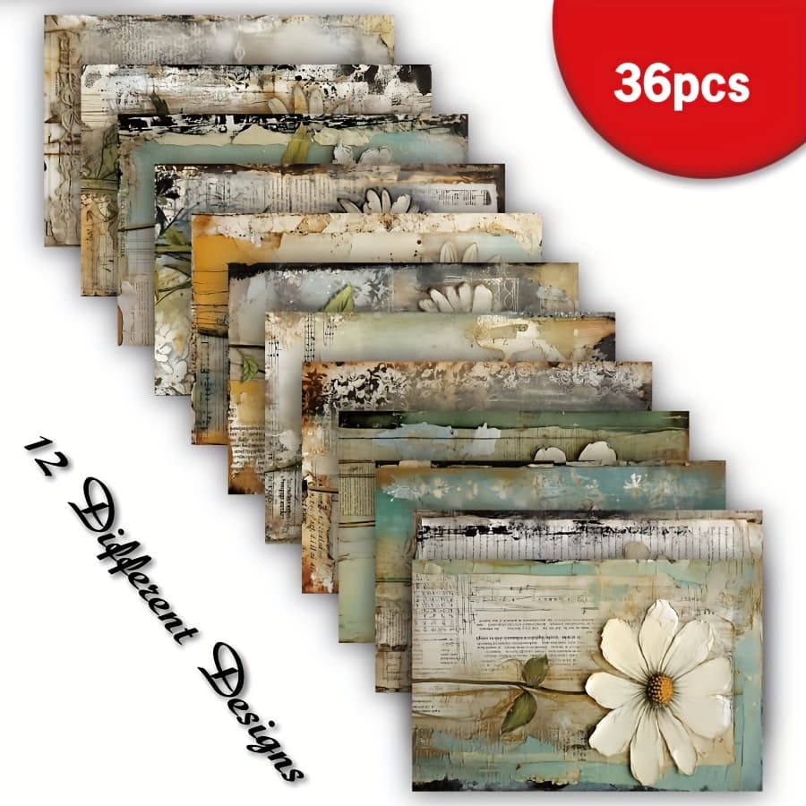 TEMU 36 Sheets A5 Vintage Daisy Paper - Rustic With White Daisies & Distressed Textures, Diy Craft Paper For Greeting Cards, Bullet Journals, Gift Wrapping, Scrapbooking Supplies, Scrapbooking Paper