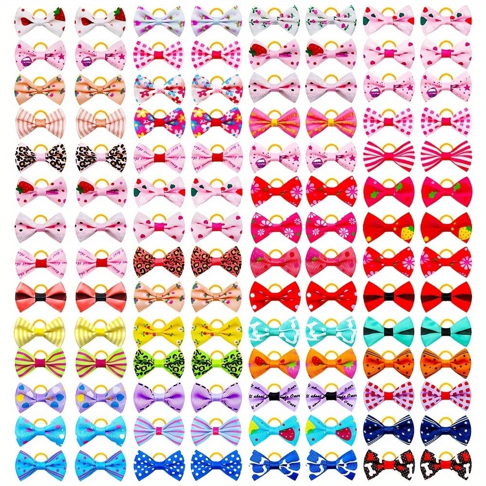 TEMU 30pcs Random Assortment Pet Headbands | Colorful Graffiti Bows For Dogs And Cats, Casual , Polyester Fiber