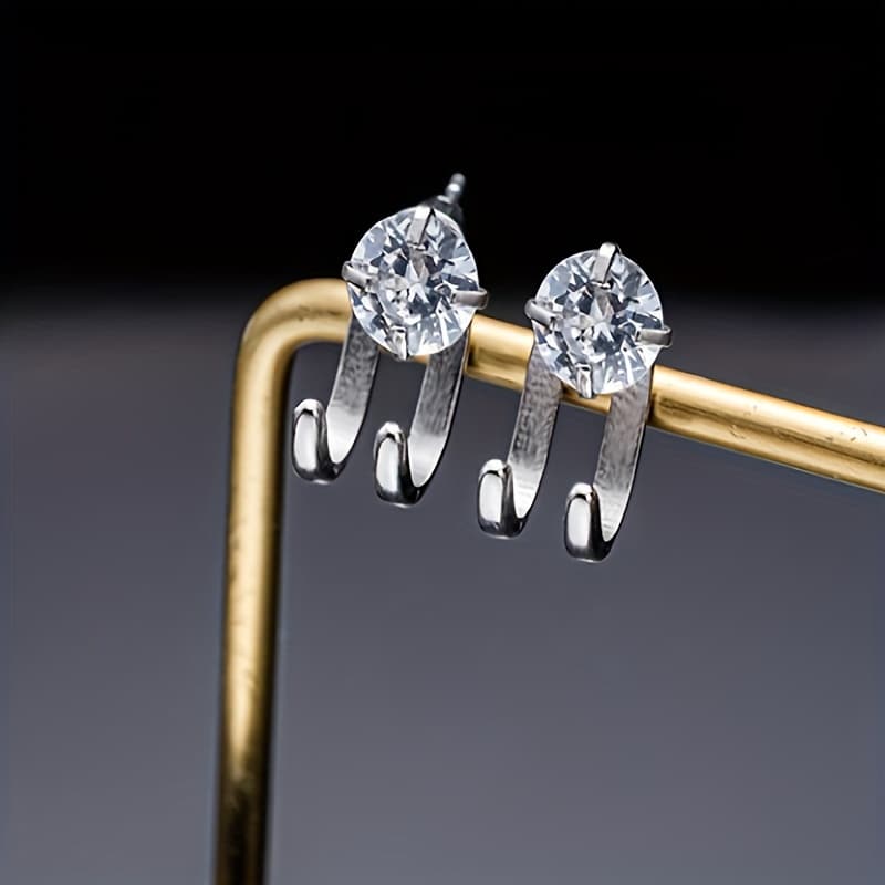 TEMU 2pcs Men's Stud Earrings Fashion -hop Style Inlaid Cubic Synthetic Synthetic Zircon​​ Studs Daily Wear Birthday Gift