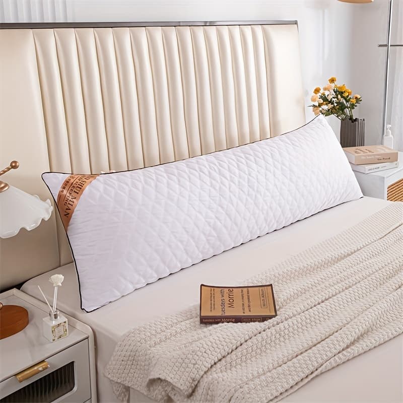 TEMU 1pc Long Embroidered Pillow | Soft Polyester Filling, , Zipper Closure, Suitable For Adults And Pregnant Women, Ideal For Comfortable Sleeping And Neck Protection
