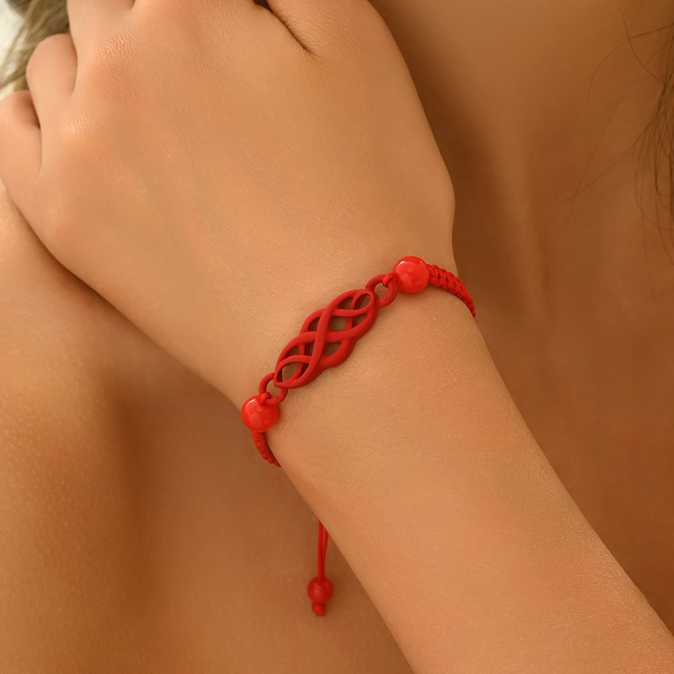 TEMU 1pc Red Knot Adjustable Bracelet Suitable For New Year