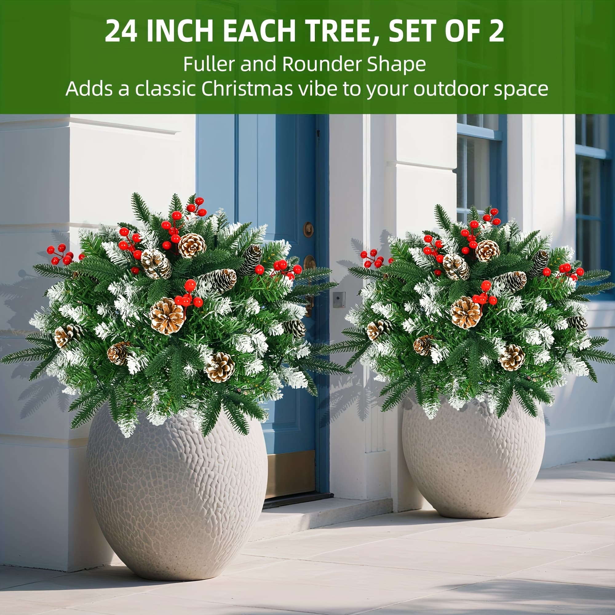 TEMU Light-up Outdoor Christmas Trees - Extra-large Round, 24x24 Inches, Pre-installed Snowy Scene Light Strings, Solar-powered With Timer Function, Auto , 8 Lighting