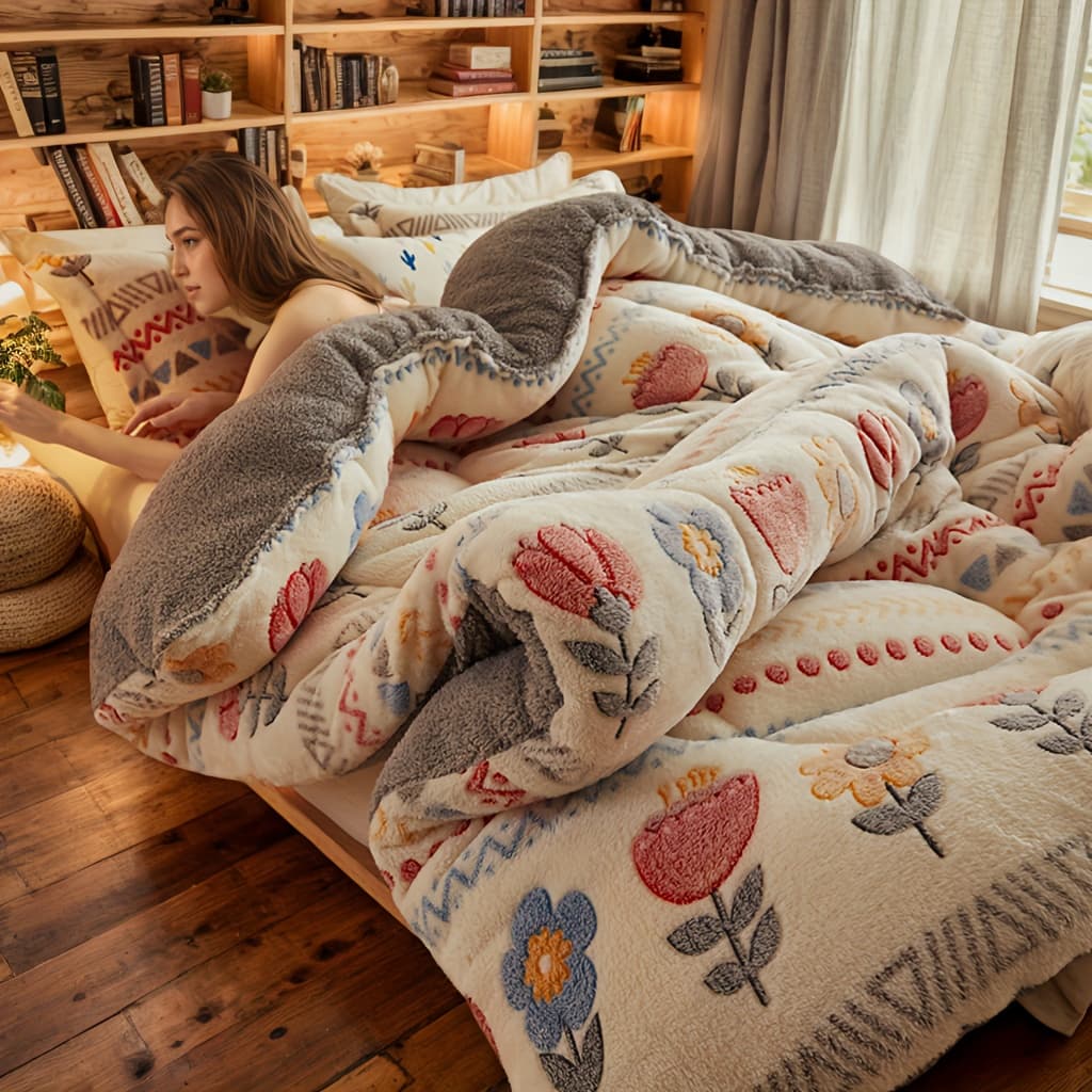 TEMU Snowflake Fleece Quilt, Warm Anti-static Lightweight Comfortable, For All Bed Sofa Camping, Multi-needle Stitching (king Size, Queen Size) Christmas Gifts 800