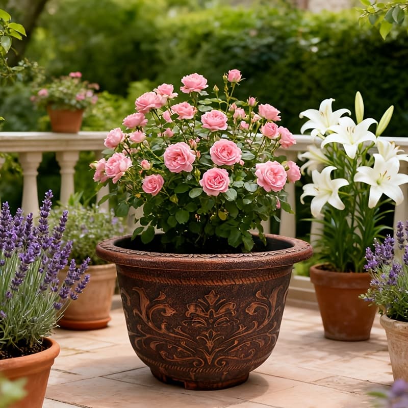 TEMU 2pcs 20 Inches Resin Pots - Pots With Thick Paint, Durable Construction, Drainage Holes, And -for Indoor & Outdoor Garden Home Plants Gardening Gift,home Decor