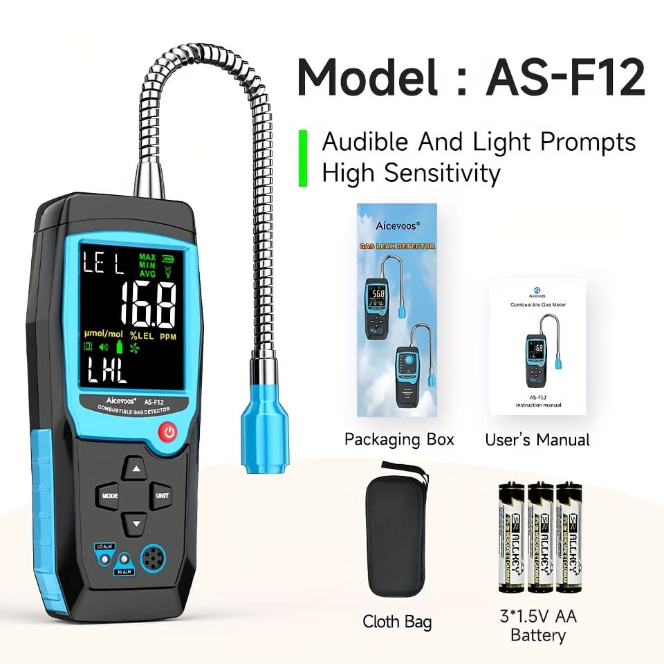 TEMU Aicevoos Digital Combustible Gas Leak Detector Gas Natural Gas Tester Sound Light Alarm Meter