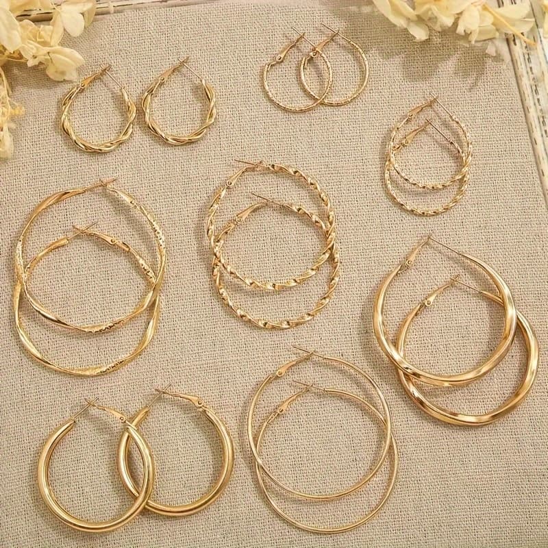 TEMU 16pcs Women's Fashion Hoop Earrings, Geometric Classic Minimalist Style, Iron Material, Suitable For Daily Wear And