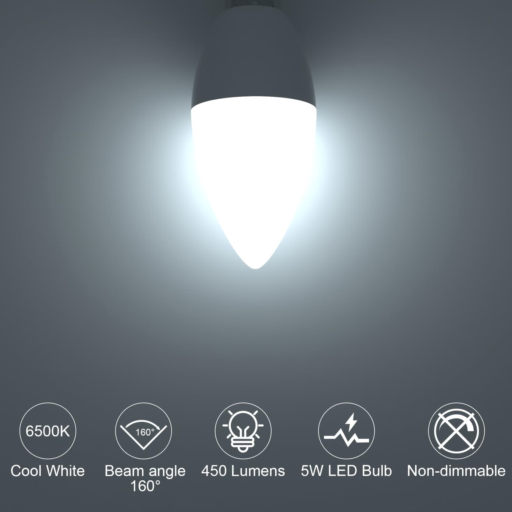 TEMU 12pcs E12 Candelabra Base C37 Led Candle Bulbs, 40w Equivalent 5w 500lm, 120v Non-dimmable Type B Light Bulbs For Chandelier Ceiling Fan, 3000k Warm White/ 5000k Daylight/ 6500k Cool White