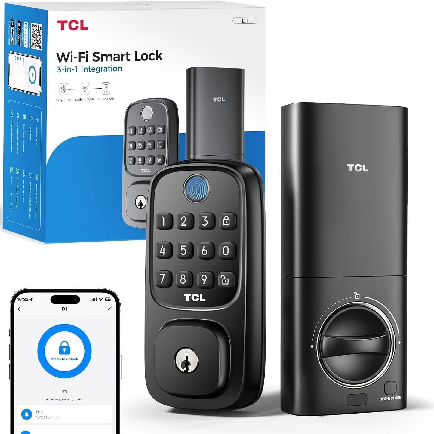 TEMU Tcl D1 Smart Door Lock Fingerprint Keyless Entry Deadbolt Built-in Wifi Alexa Compatible 8 Month Black