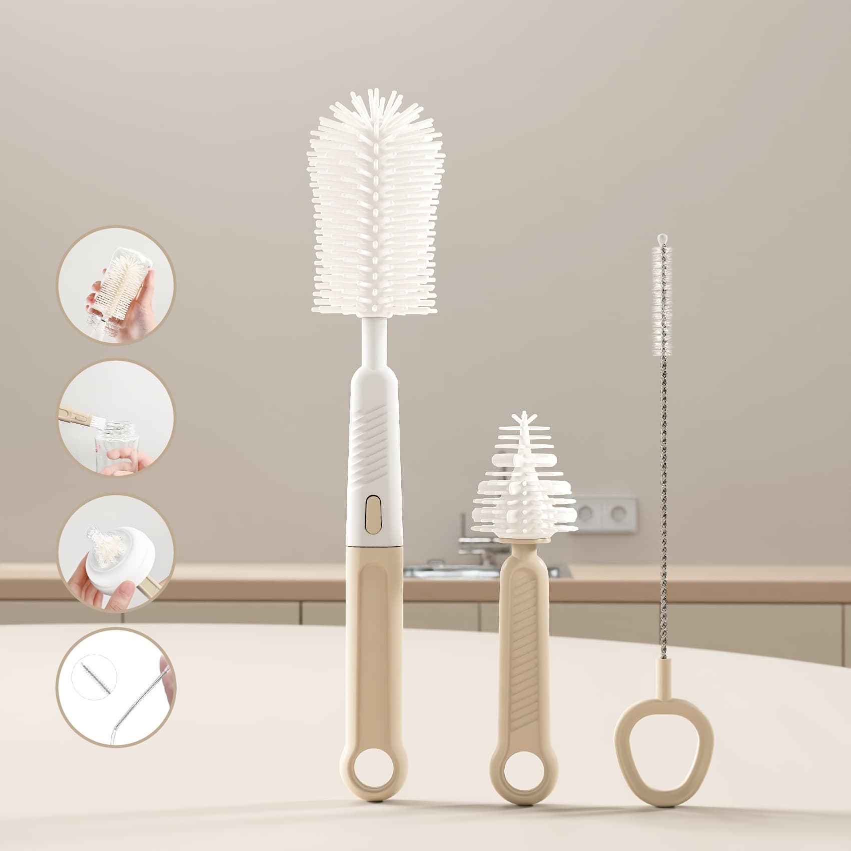 TEMU Silicone Bottle Brush Set, Including Handle, For Cleaning , Suction Straw And Cup Mouth