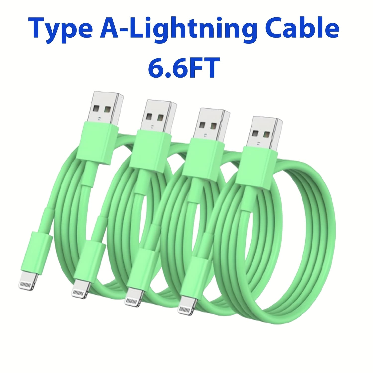 TEMU 4pack 6.6ft For Iphone Charger Cord, Usb A To Lightning Cable Fast Charging, For Iphone 14 13 12 11 Pro Max Xr Xs X 8 7 6 Plus Se Ipad (green)