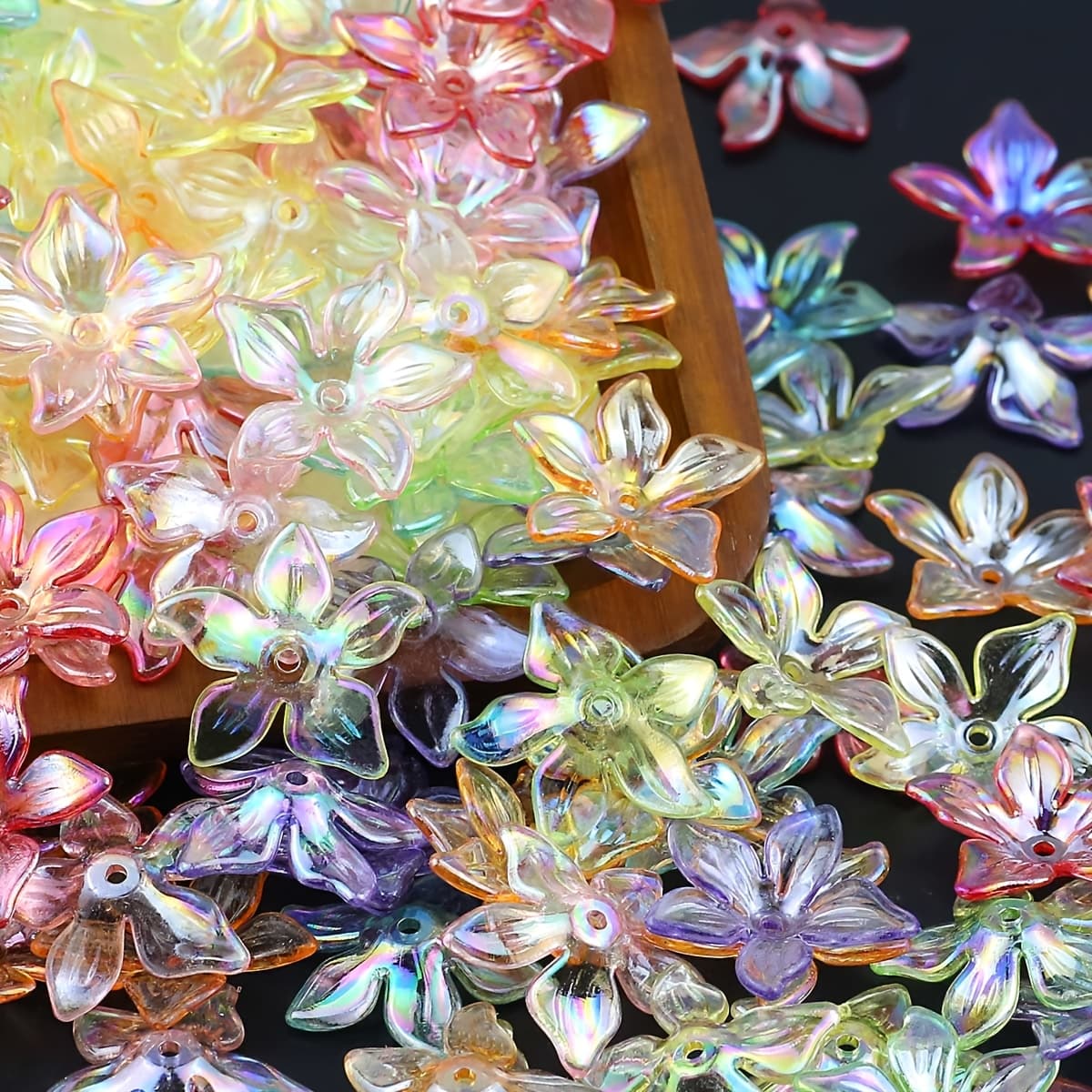TEMU 100pcs Of 24mm Colorful Flower-shaped Assorted Acrylic Beads, Suitable For Crafting Of Bracelets, Necklaces, Earrings, And Other Decorative Additions